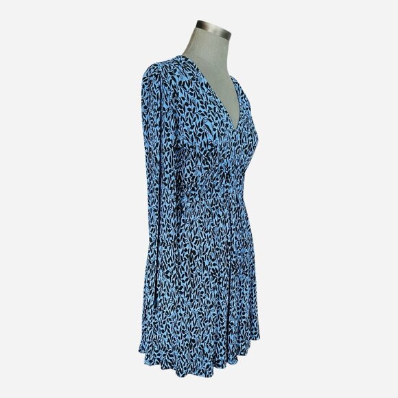 MANGO Textured Floral Pattern Sheer Mini Dress Blue Black V-Neck Dress Size M - Picture 5 of 10